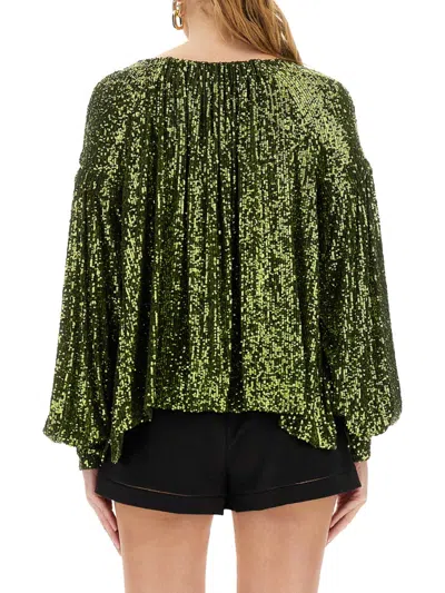 Rabanne Off-the-shoulder Sequin Embellished Top In Green