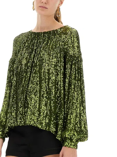 Rabanne Off-the-shoulder Sequin Embellished Top In Green