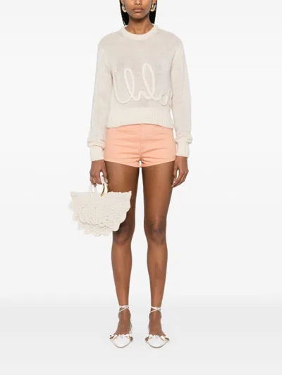 Chloé Chloe Women Salmon Denim Shorts In Multi