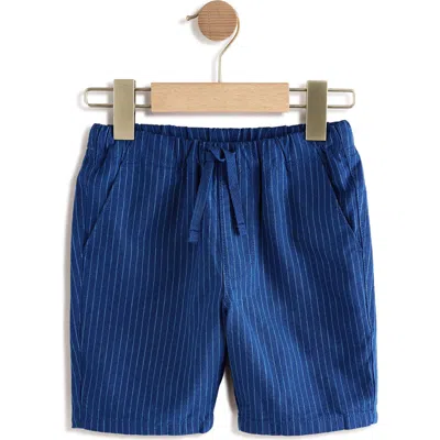 Next Kids' Stripe Linen & Cotton Drawstring Shorts In Blue