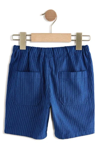 Next Kids' Stripe Linen & Cotton Drawstring Shorts In Blue