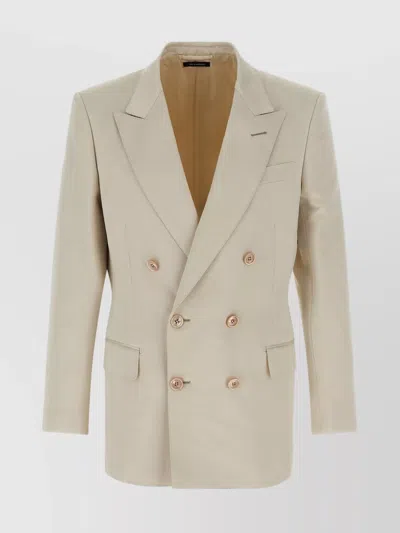 Tom Ford Double-breasted Tailored Blazer Featuring Back Vent In Neutral