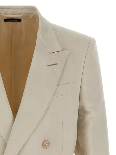 Tom Ford Double-breasted Tailored Blazer Featuring Back Vent In Neutral