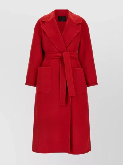 Fabiana Filippi Long Cashmere Wool Coat Belted At Waist In Red
