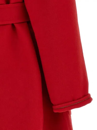 Fabiana Filippi Long Cashmere Wool Coat Belted At Waist In Red