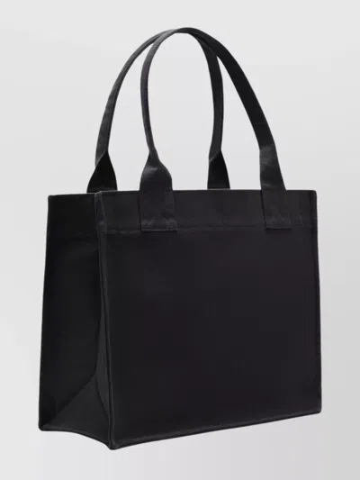 Ganni Black Large Black Shopper With Double Handles And Front Decoration In Cotton Woman In Multi