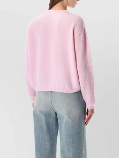 American Vintage Soft Knit Cardigan With Ribbed Cuffs And Hem In Pink