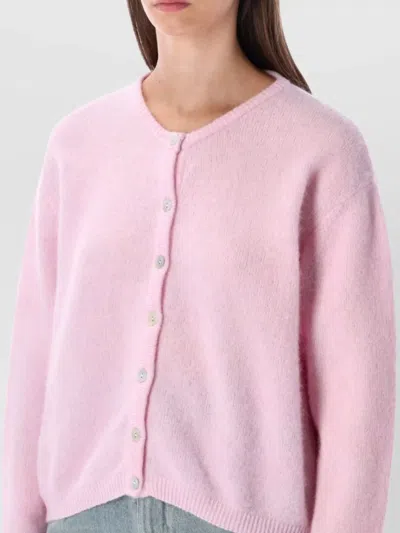 American Vintage Soft Knit Cardigan With Ribbed Cuffs And Hem In Pink