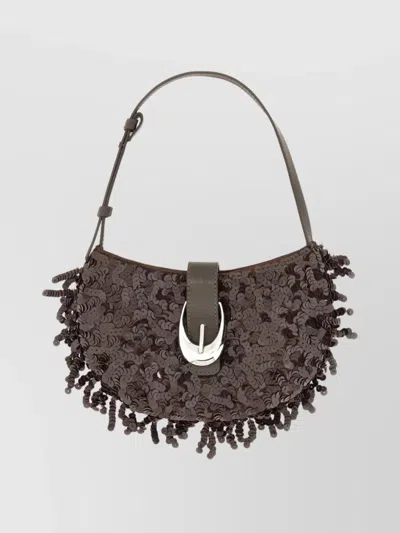 Staud Chic Sequin Shoulder Bag With Adjustable Strap In Brown