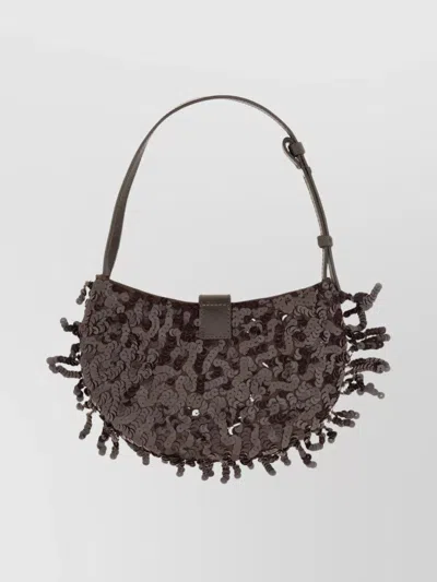 Staud Chic Sequin Shoulder Bag With Adjustable Strap In Brown