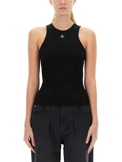 Vivienne Westwood Fitted Black Sleeveless Top With High Neckline In Black