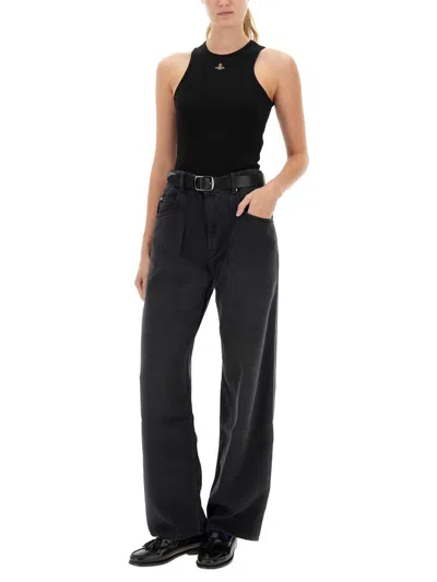 Vivienne Westwood Fitted Black Sleeveless Top With High Neckline In Black