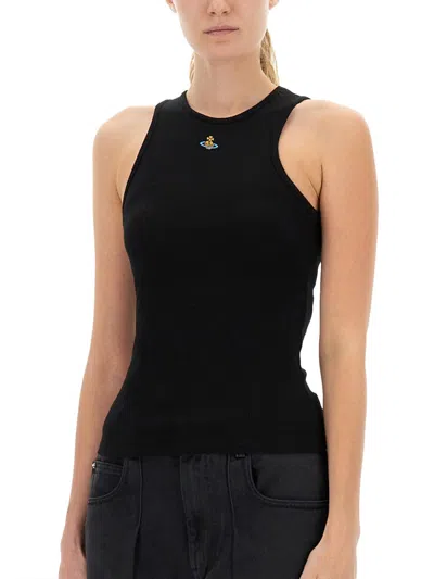 Vivienne Westwood Fitted Black Sleeveless Top With High Neckline In Black