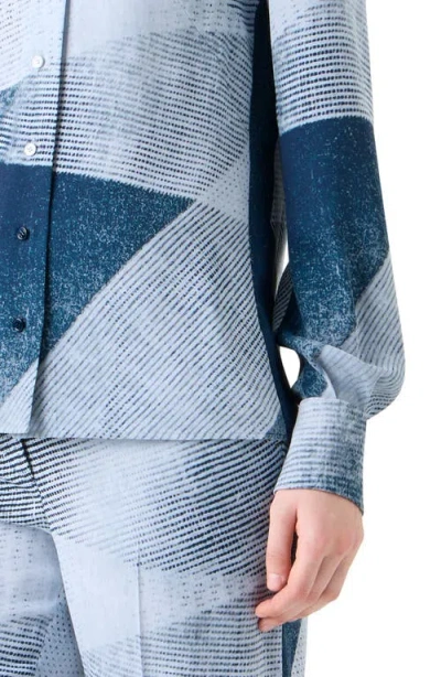 Akris Zigzag Print Silk Crepe Button-down Blouse In Blue