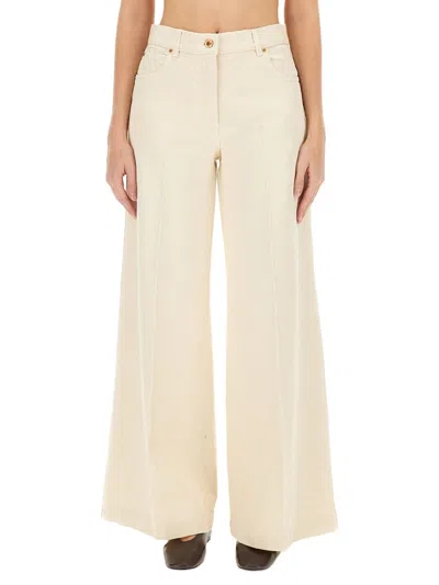 Aspesi High-waisted Wide-leg Pants With Belt Loops And Seam Details In Neutral