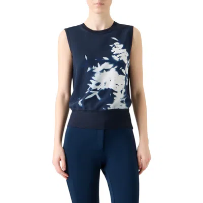 Akris Wildflower Print Sleeveless Silk Sweater In Blue