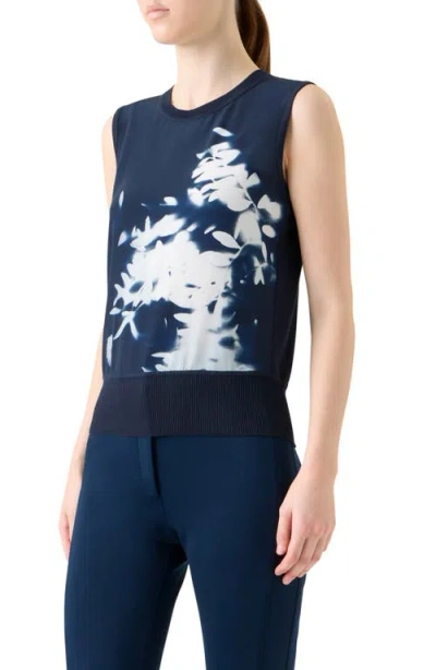 Akris Wildflower Print Sleeveless Silk Sweater In Blue