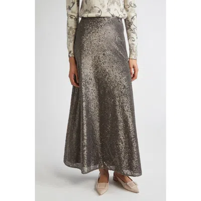 Herno Maxi Skirt With All-over Sequins In Gray