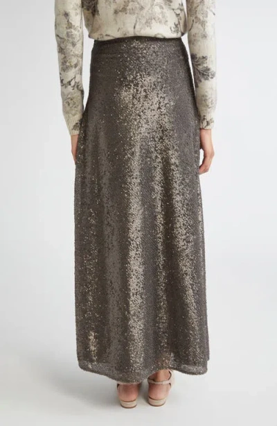 Herno Maxi Skirt With All-over Sequins In Gray