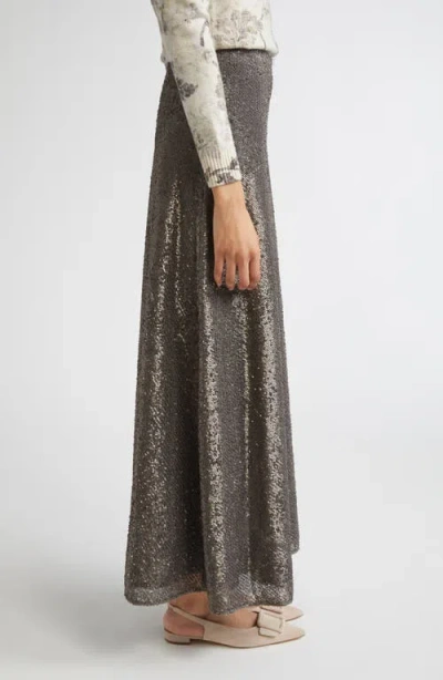 Herno Maxi Skirt With All-over Sequins In Gray