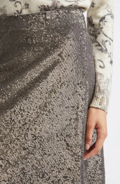 Herno Maxi Skirt With All-over Sequins In Gray