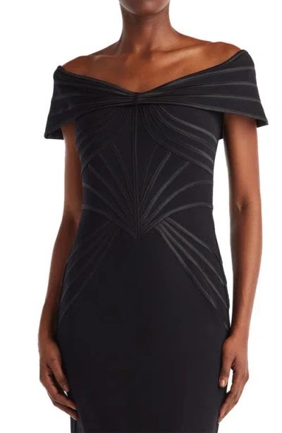 Tadashi Shoji Off The Shoulder Corset Bodice Gown In Black
