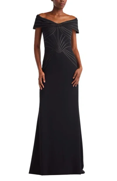 Tadashi Shoji Off The Shoulder Corset Bodice Gown In Black