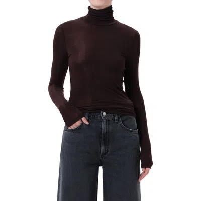 Agolde Pascale Jersey Turtleneck Top In Brown