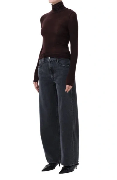 Agolde Pascale Jersey Turtleneck Top In Brown