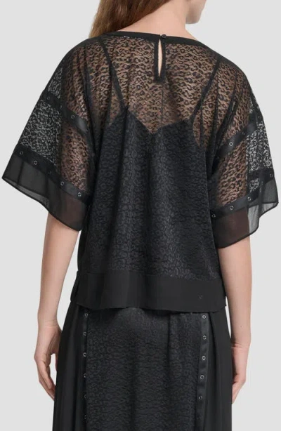 Dkny Women's Leopard Mesh Short Sleeve Flowy Box Top In Black
