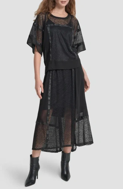 Dkny Women's Leopard Mesh Short Sleeve Flowy Box Top In Black