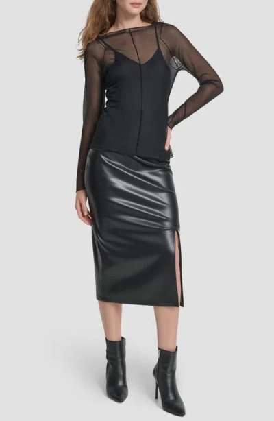 Dkny Women's Long Sleeves Exposed Seam Mesh Top In Black