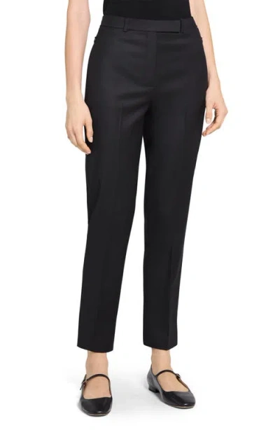 Theory High Waist Taper Leg Virign Wool Pants In Black