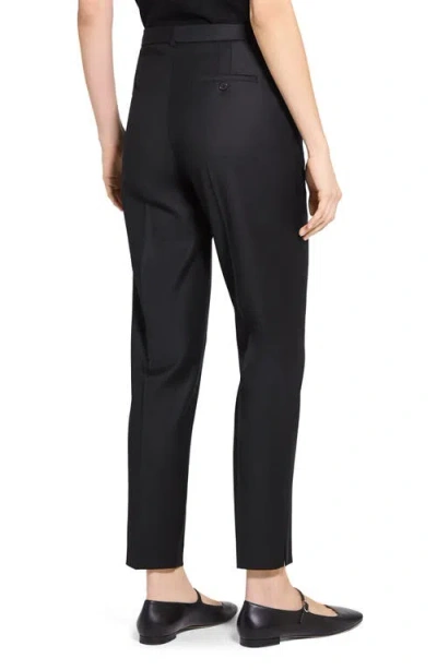 Theory High Waist Taper Leg Virign Wool Pants In Black