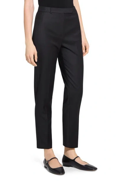 Theory High Waist Taper Leg Virign Wool Pants In Black