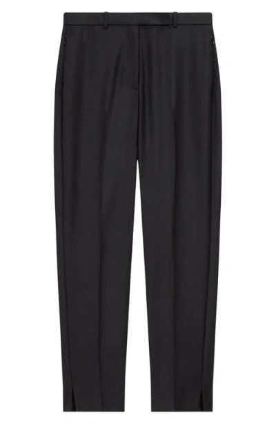 Theory High Waist Taper Leg Virign Wool Pants In Black