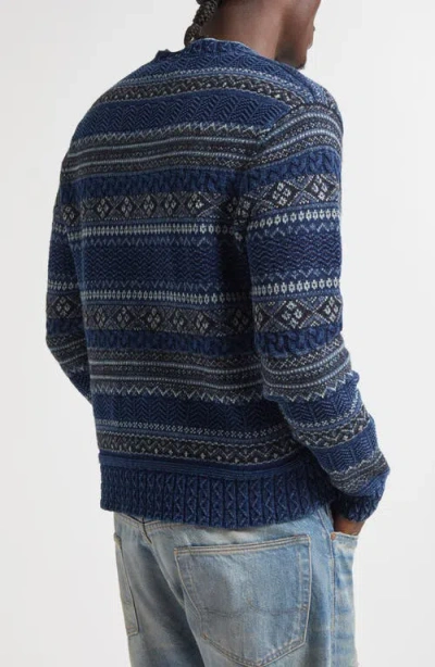 Double Rl Indigo Stripe Cotton & Linen V-neck Sweater In Multi