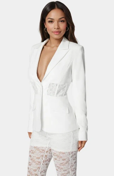 Bebe Tailored Lace Combo Blazer In White