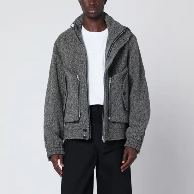 Dries Van Noten Patterned Wool Zip Jacket Front Pockets In Gray