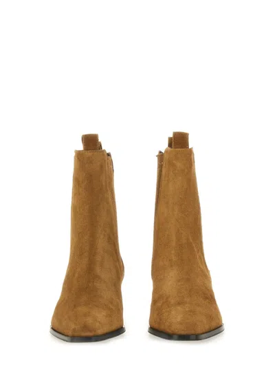 Aeyde Women Beige Ankle Boots With Elastic Side Panel In Suede Woman In Multi