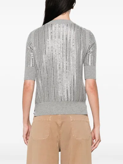 Ermanno Scervino Striped Wool-cashmere Sequin Top In Gray