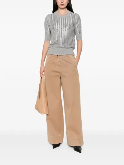 Ermanno Scervino Striped Wool-cashmere Sequin Top In Gray