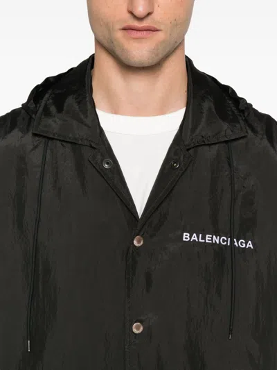 Balenciaga Hooded Raincoat With Drawstring And Pockets In Black