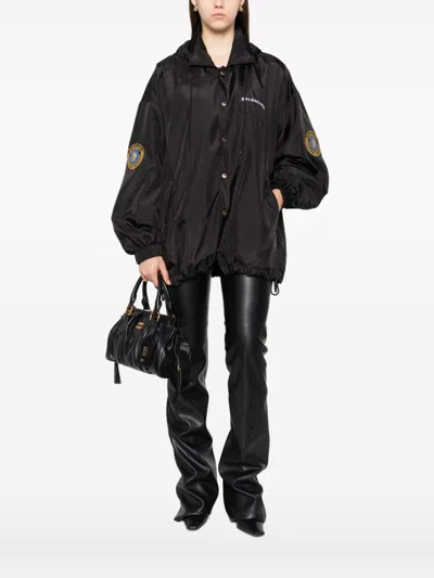 Balenciaga Hooded Raincoat With Drawstring And Pockets In Black