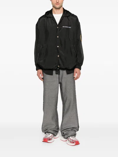 Balenciaga Hooded Raincoat With Drawstring And Pockets In Black