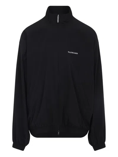 Balenciaga Men Black High Neck Sweatshirt With Logo Lettering On Front And Rear In Tech Fabric Man