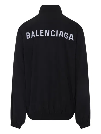 Balenciaga Men Black High Neck Sweatshirt With Logo Lettering On Front And Rear In Tech Fabric Man