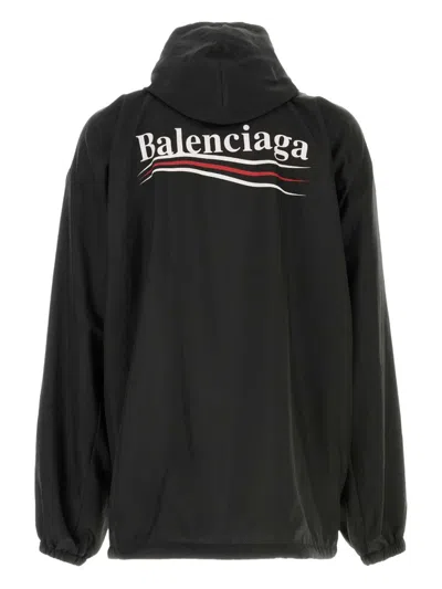 Balenciaga Polyester Jacket With Elastic Cuffs And Hooded Design In Black