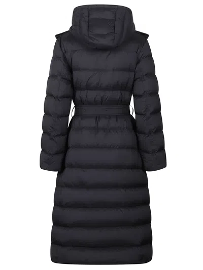 Burberry Black Double-breasted Padded Coat With Belt Women In Blue