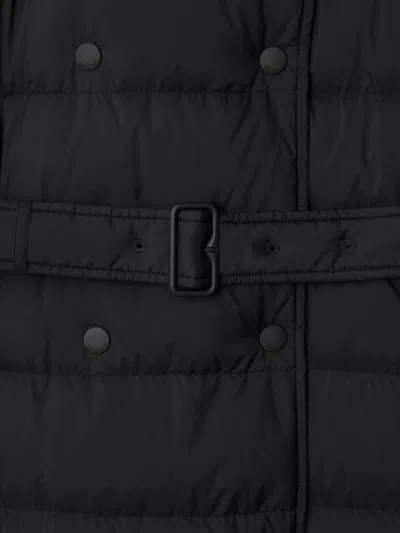 Burberry Black Double-breasted Padded Coat With Belt Women In Blue